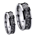 Irish Claddagh Concave Black Tungsten Mens Band Set