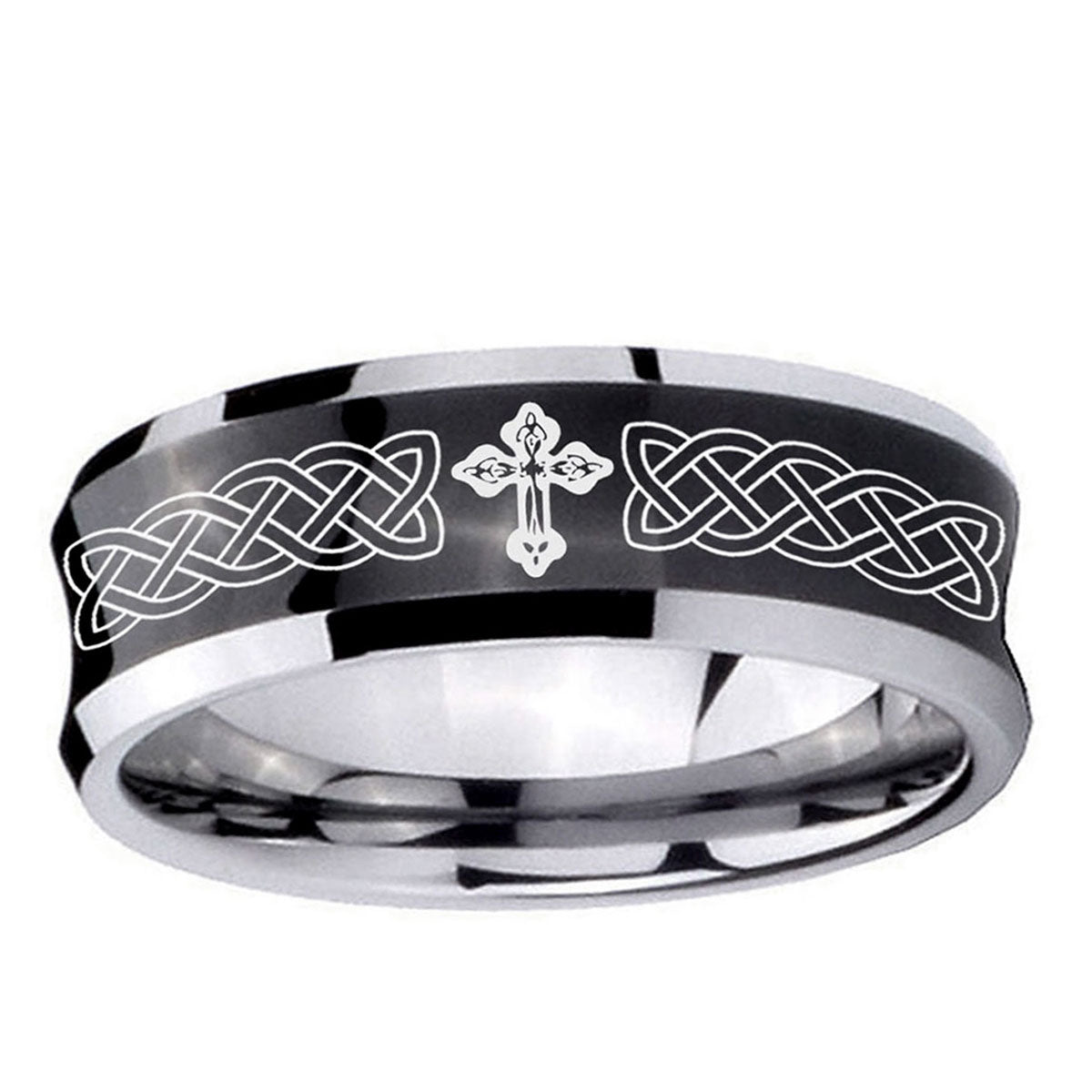 5MMCeltic Cross Concave Black Tungsten Custom Mens Ring