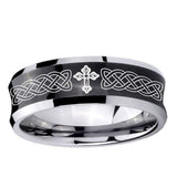 10mm Celtic Cross Concave Black Tungsten Ring