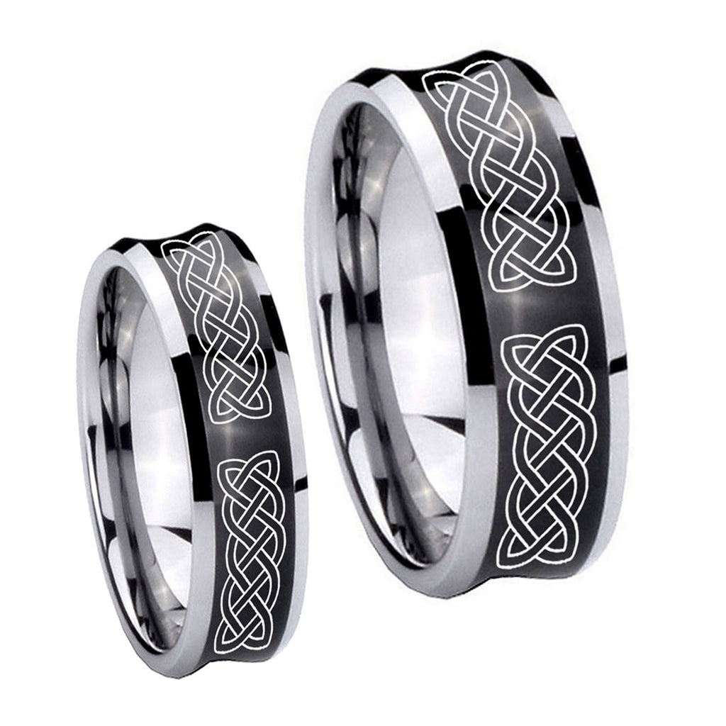 Celtic Knot Concave Black Tungsten Couples Ring Set