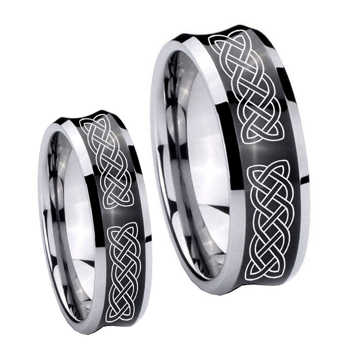 Celtic Knot Concave Black Tungsten Couples Ring Set