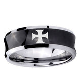 5, 8mm Maltese Cross Concave Black Tungsten Ring