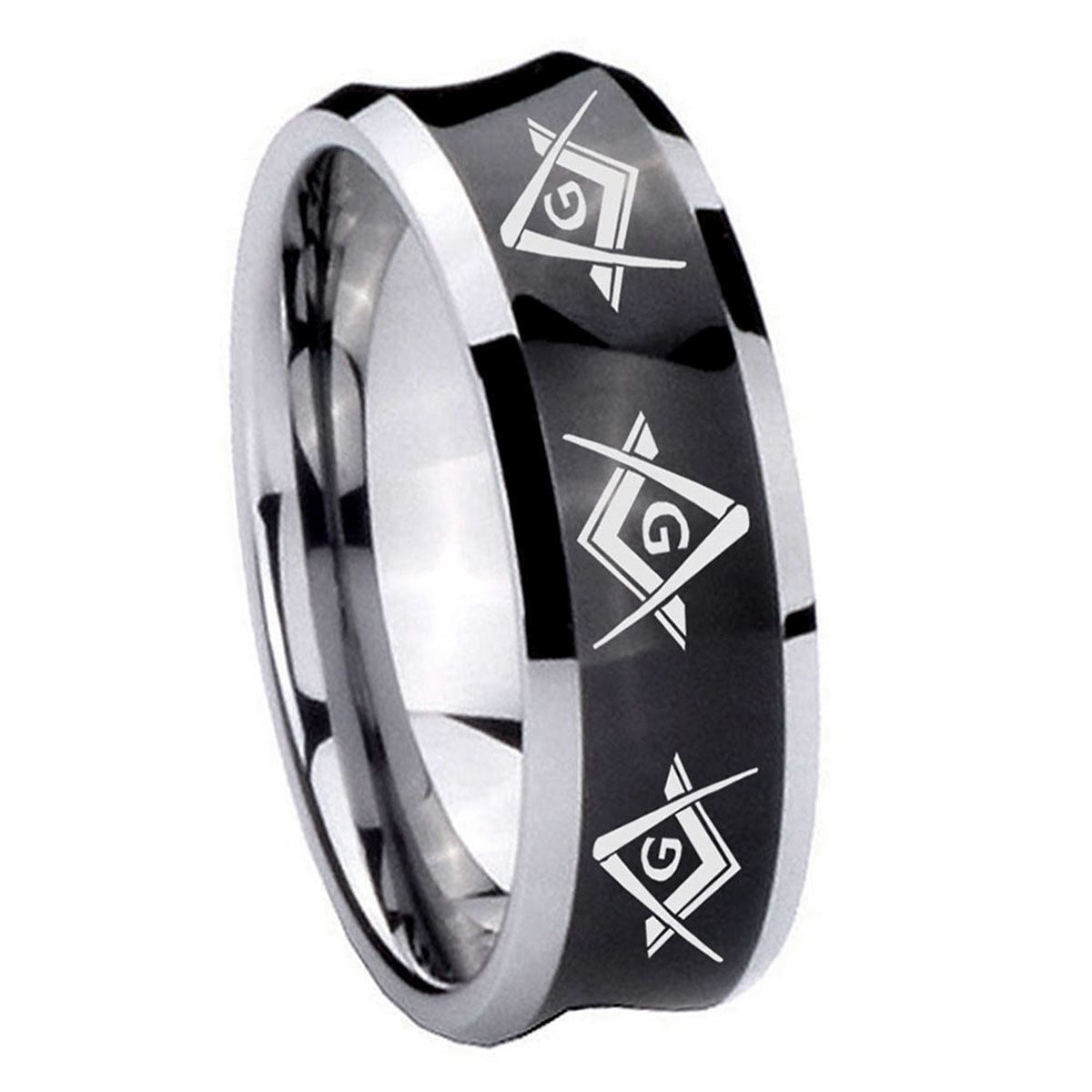 8MM Master Mason Masonic Concave Black Tungsten Engraved Ring