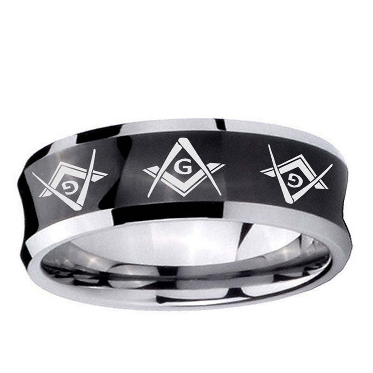 5MMMaster Mason Masonic Concave Black Tungsten Engraved Ring