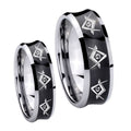 Master Mason Masonic Concave Black Tungsten Wedding Band Set