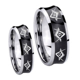 His Hers Master Mason Masonic  Concave Black Tungsten Mens Wedding Band Set