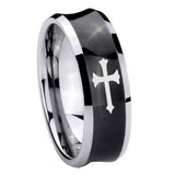 10mm Christian Cross Concave Black Tungsten Carbide Mens Promise Ring