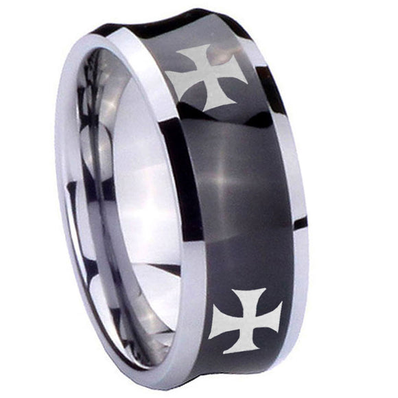 8mm-4-Maltese-Cross-Concave-Black-Tungsten-Carbide-Men's-Ring