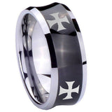 8mm-4-Maltese-Cross-Concave-Black-Tungsten-Carbide-Men's-Ring