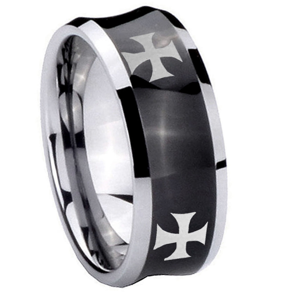 8MM 4 Maltese Cross Concave Black Tungsten Carbide Men's Ring
