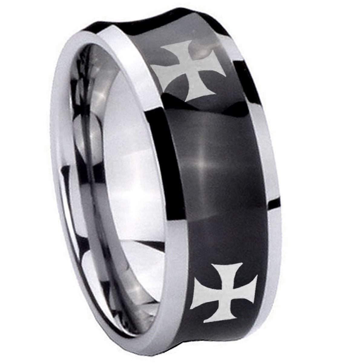 8MM 4 Maltese Cross Concave Black Tungsten Carbide Men's Ring