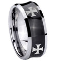 10mm 4 Maltese Cross Concave Black Tungsten Carbide Promise Ring