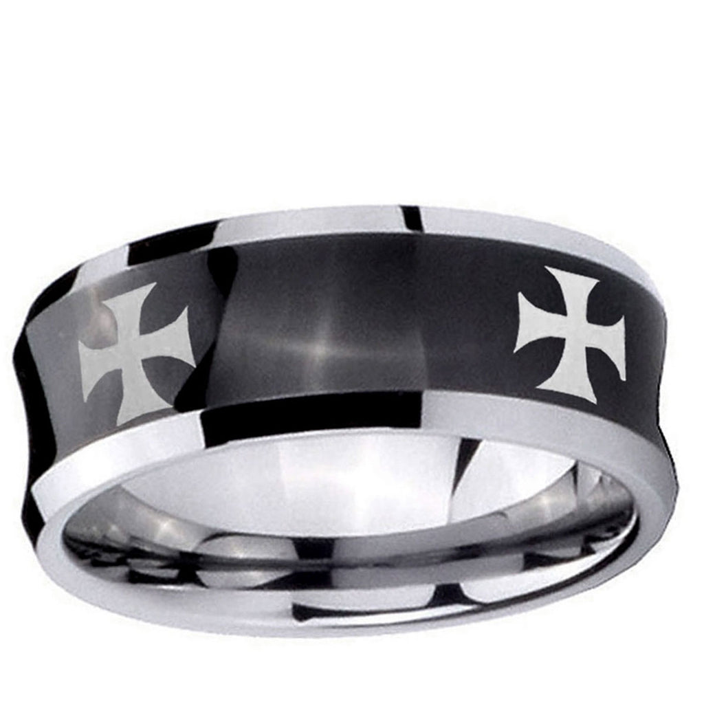 5MM4 Maltese Cross Concave Black Tungsten Carbide Men's Ring