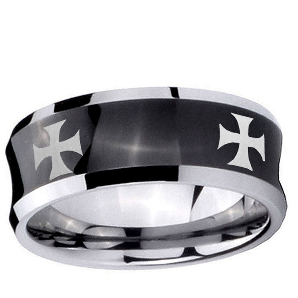 10mm 4 Maltese Cross Concave Black Tungsten Carbide Promise Ring