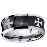 5, 8mm 4 Maltese Cross Concave Black Tungsten Ring
