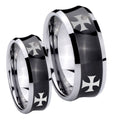 4 Maltese Cross Concave Black Tungsten Mens Set Rings