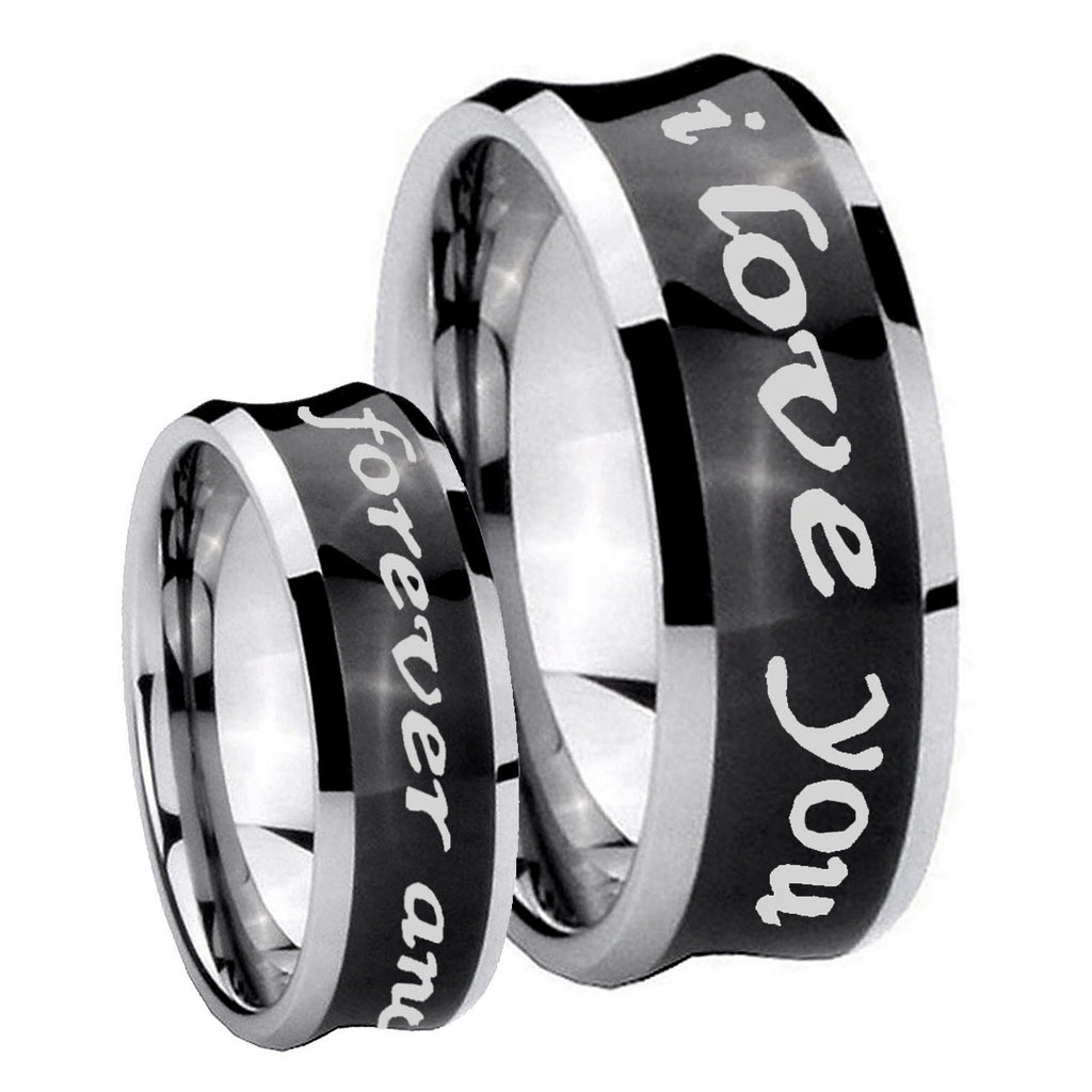 8MM I Love You Forever ever Concave Black Tungsten Men's Ring