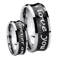 8MM I Love You Forever ever Concave Black Tungsten Men's Ring