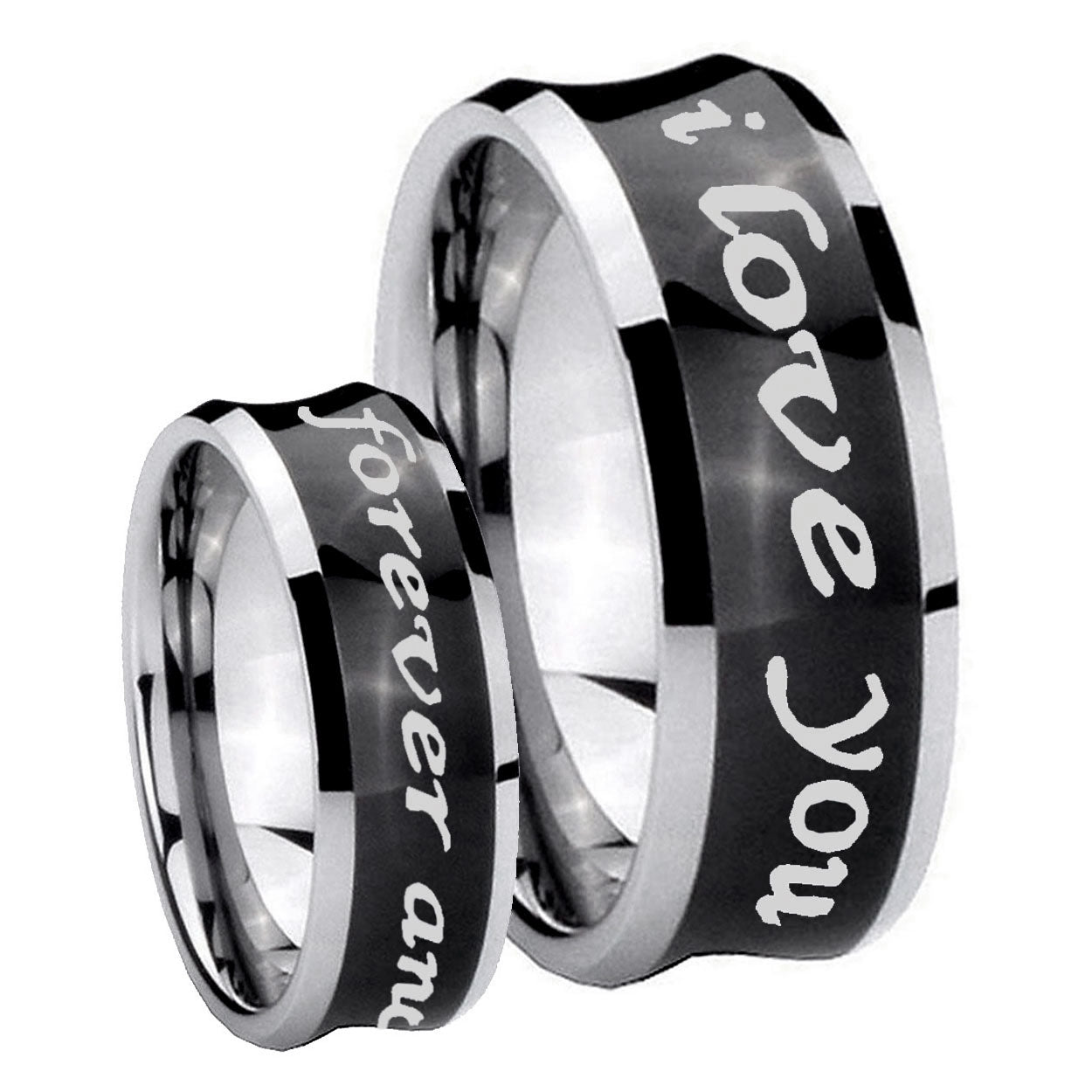 8MM I Love You Forever ever Concave Black Tungsten Men's Ring