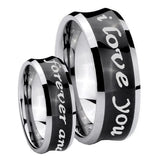 10mm I Love You Forever and ever Concave Black Tungsten Men's Promise Rings