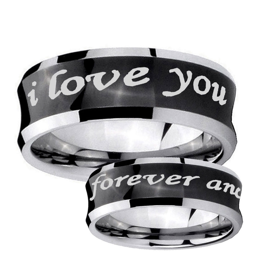 10mm I Love You Forever and ever Concave Black Tungsten Men's Promise Rings
