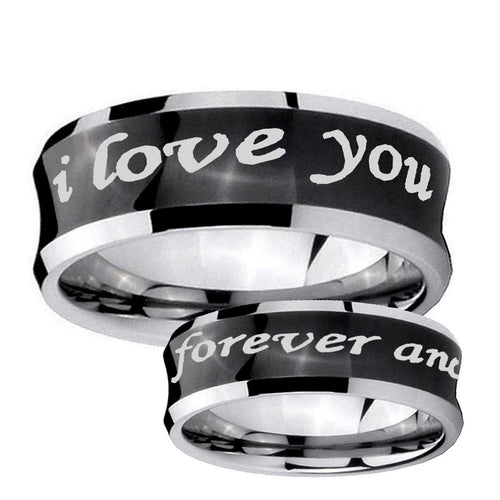 10mm I Love You Forever and ever Concave Black Tungsten Men's Promise Rings