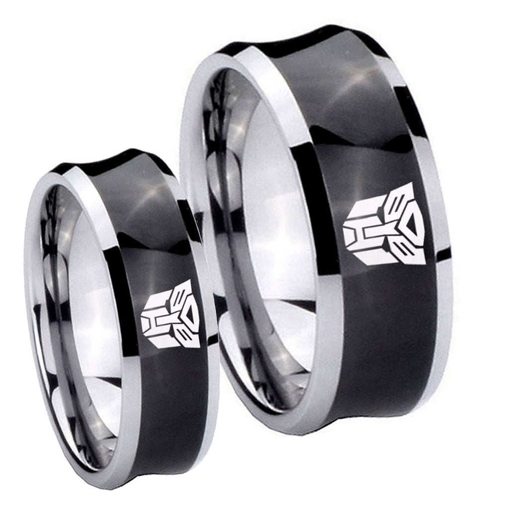 Transformers Autobot Concave Black Tungsten Wedding Ring Set