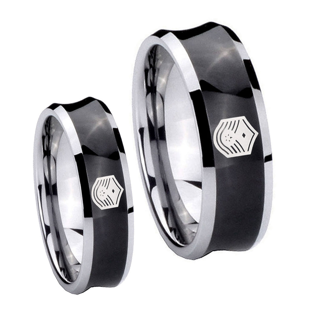 Chief Master Sergeant Vector Concave Black Tungsten His and Hers