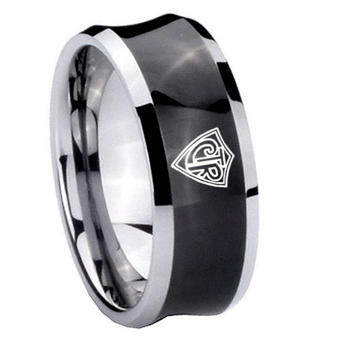 10mm CTR Concave Black Tungsten Carbide Mens Anniversary Ring