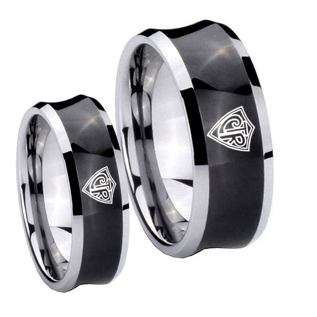 CTR Concave Black Tungsten Wedding Ring Set