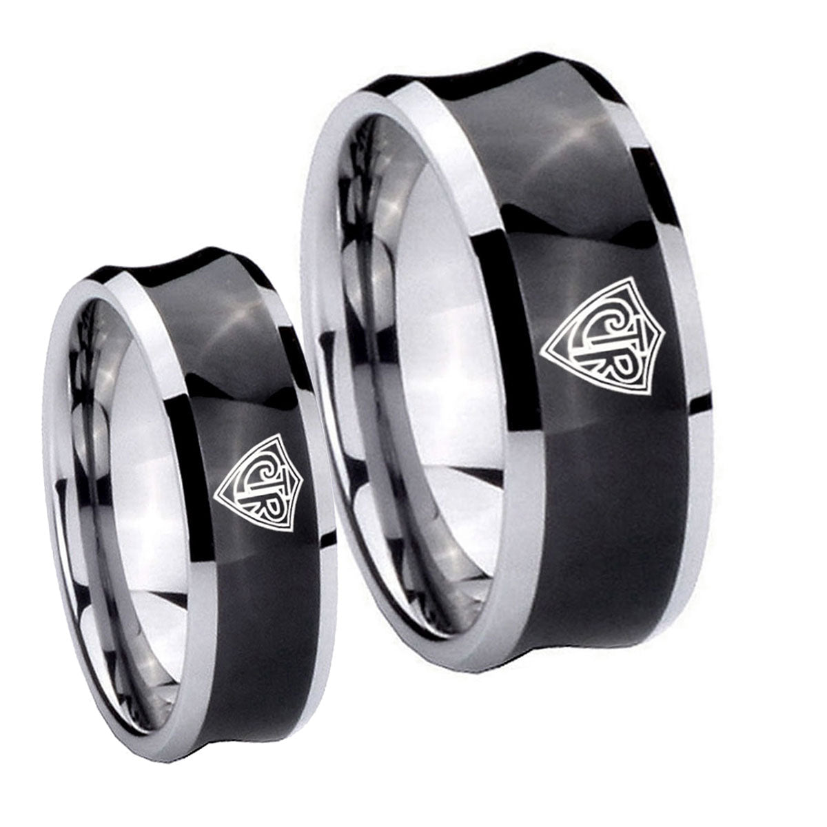 CTR Concave Black Tungsten Wedding Ring Set