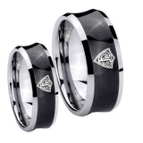 Bride and Groom CTR Concave Black Tungsten Carbide Custom Mens Ring Set