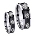 Multiple CTR Concave Black Tungsten His And Hers Ring
