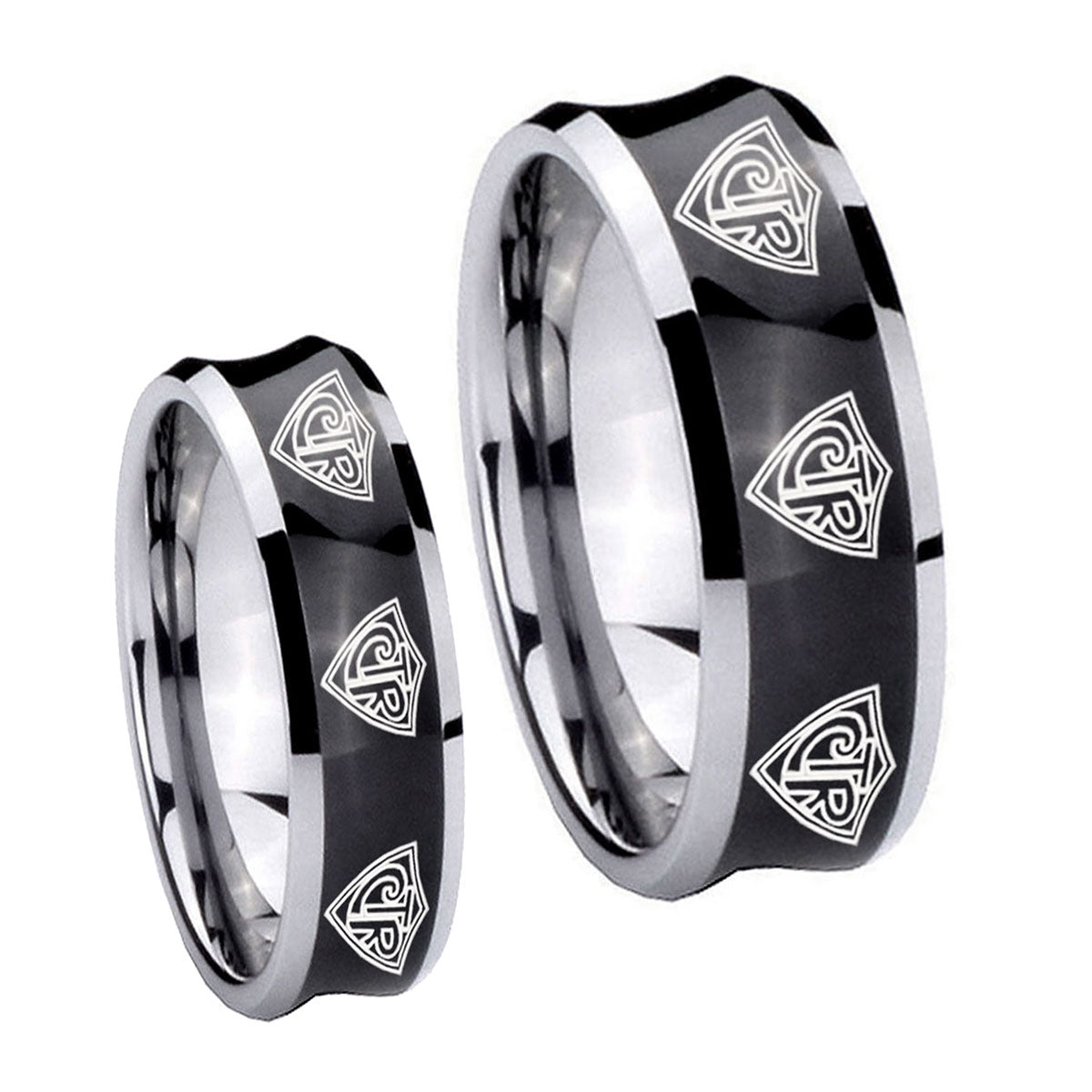 Multiple CTR Concave Black Tungsten His And Hers Ring