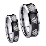 Bride and Groom Multiple CTR Concave Black Tungsten Personalized Ring Set