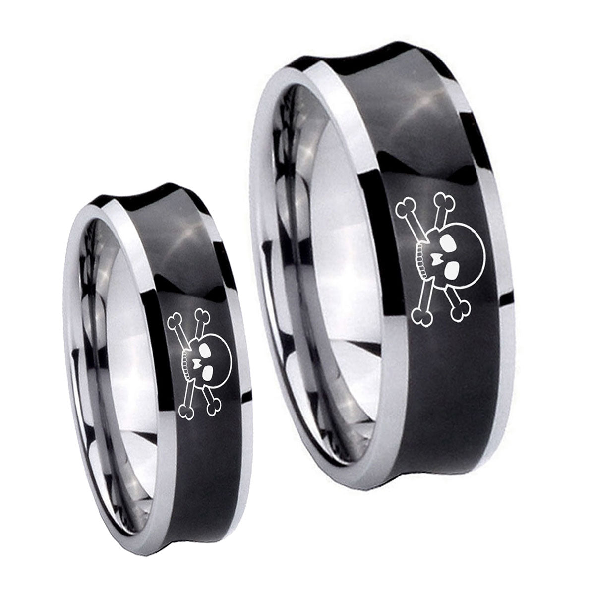 Skull Concave Black Tungsten Couples Ring Set