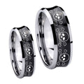 Multiple Skull Concave Black Tungsten Mens Band Set