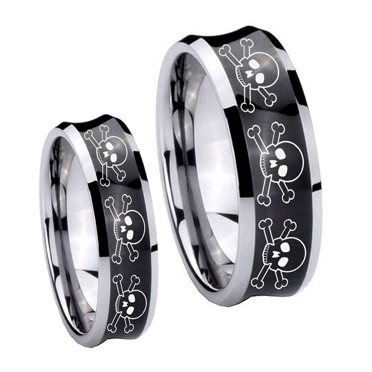 Multiple Skull Concave Black Tungsten Mens Band Set