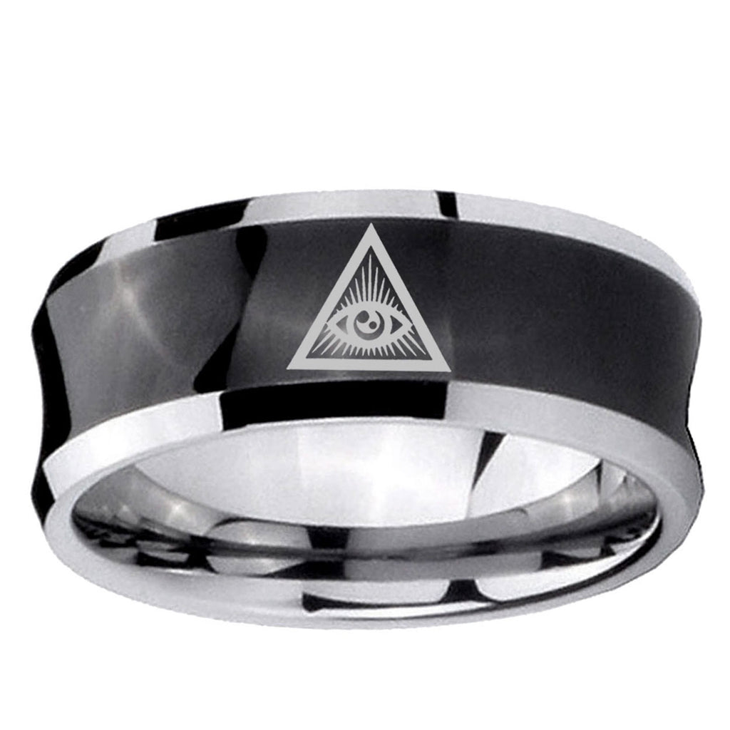 5MMSeeing Eye of God Concave Black Mens Wide Band Rings
