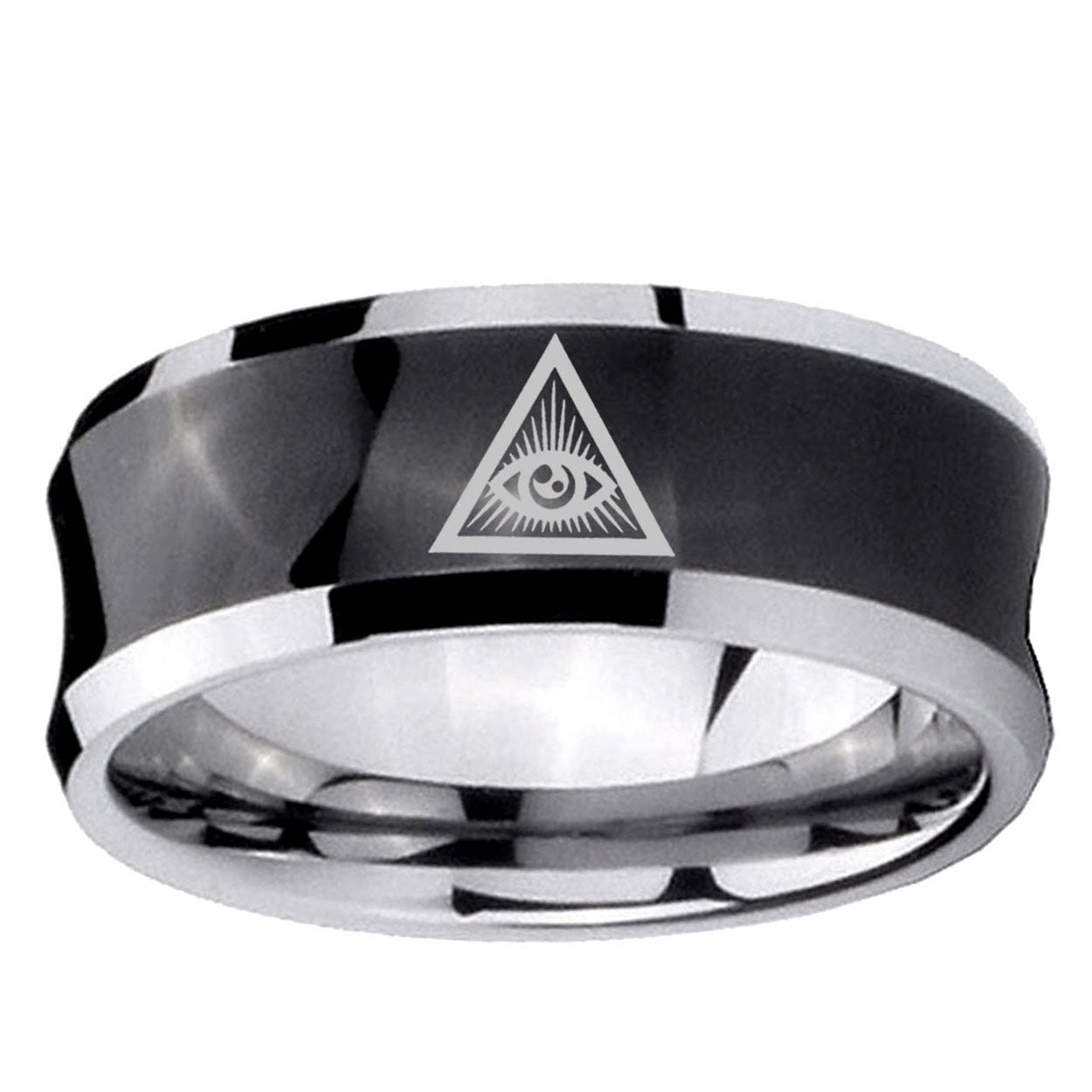 5MMSeeing Eye of God Concave Black Mens Wide Band Rings