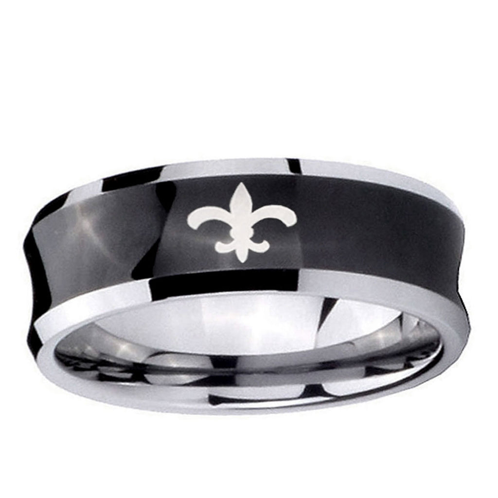 10mm Fleur-De-Lis Concave Black Tungsten Ring