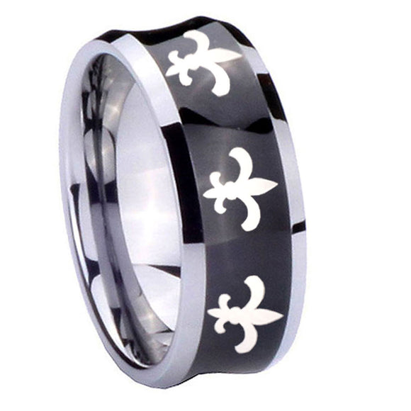 8mm-Multiple-Fleur-De-Lis-Concave-Black-Tungsten-Carbide-Mens-Wedding-Band