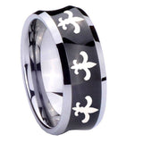 10mm-Multiple-Fleur-De-Lis-Concave-Black-Tungsten-Carbide-Wedding-Band-Ring