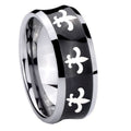 8MM Multiple Fleur-De-Lis Concave Black Tungsten Bands