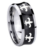 10mm Multiple Fleur Delis Concave Black Tungsten Carbide Wedding Band Ring