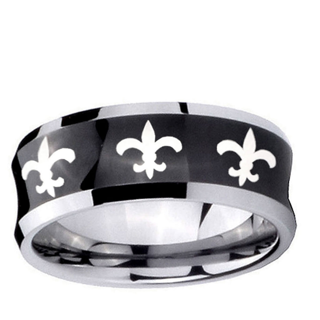 5MMMultiple Fleur-De-Lis Concave Black Tungsten Bands