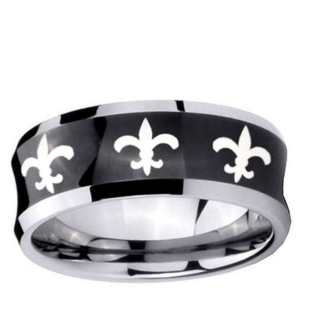 5MMMultiple Fleur-De-Lis Concave Black Tungsten Bands