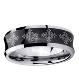 10mm Multiple Crosses Concave Black Tungsten Ring