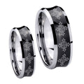 Multiple Crosses Concave Black Tungsten Wedding Ring Set