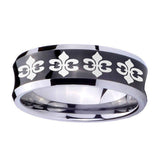 10mm-Multiple-Fleur-De-Lis-Concave-Black-Tungsten-Carbide-Mens-Ring-Engraved